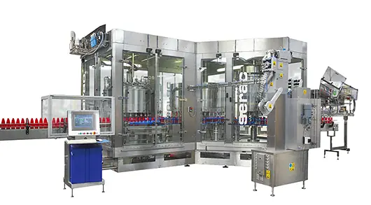 Fully enclosed clean filler capper for sauces with internal bottle treatment.
