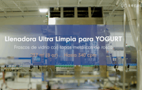 llenado ultra limpio de Serac diseñada para yogurt en frascos de vidrio con tapas metálicas roscadas
